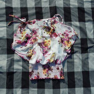 White Floral April Blouse Cold Shoulder Top